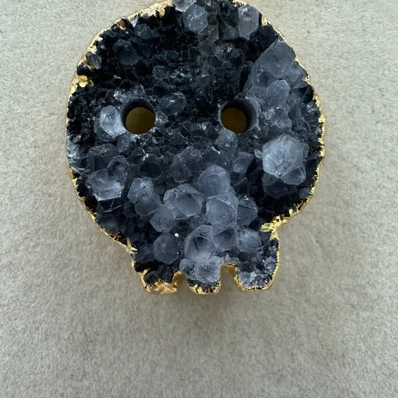 Druzy Amethyst Skull Pendant with Gold Plated Siding on Stainless Steel Chain - Picture 4 of 9